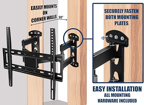 Miniatura 5 de Mount-It! Soporte de pared para TV esquinero  Soporte de pared giratorio de movimiento completo diseñado para instalaciones de esquina, patrón VESA