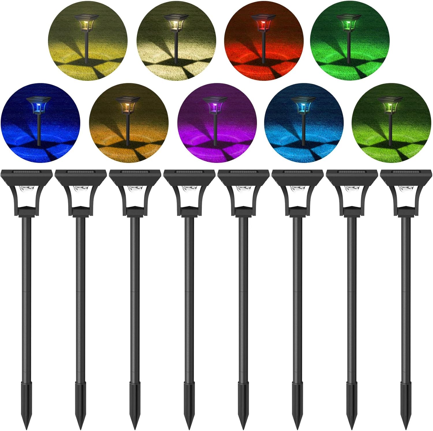 CINOTON 8 Pack RGBCW Solar Pathway Outdoor Lights, 3 Lighting Modes ...