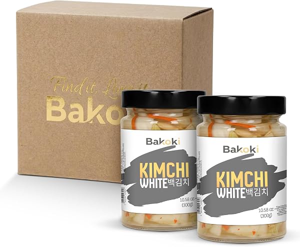 Bakoki 백김치 Baek‑Kimchi – Kimchi blanco, suave y sin picante, fermentado tradicionalmente, con baja emisión de olores – 2 × 300 g (ideal para almuerzos, bowls y guarniciones) - 1