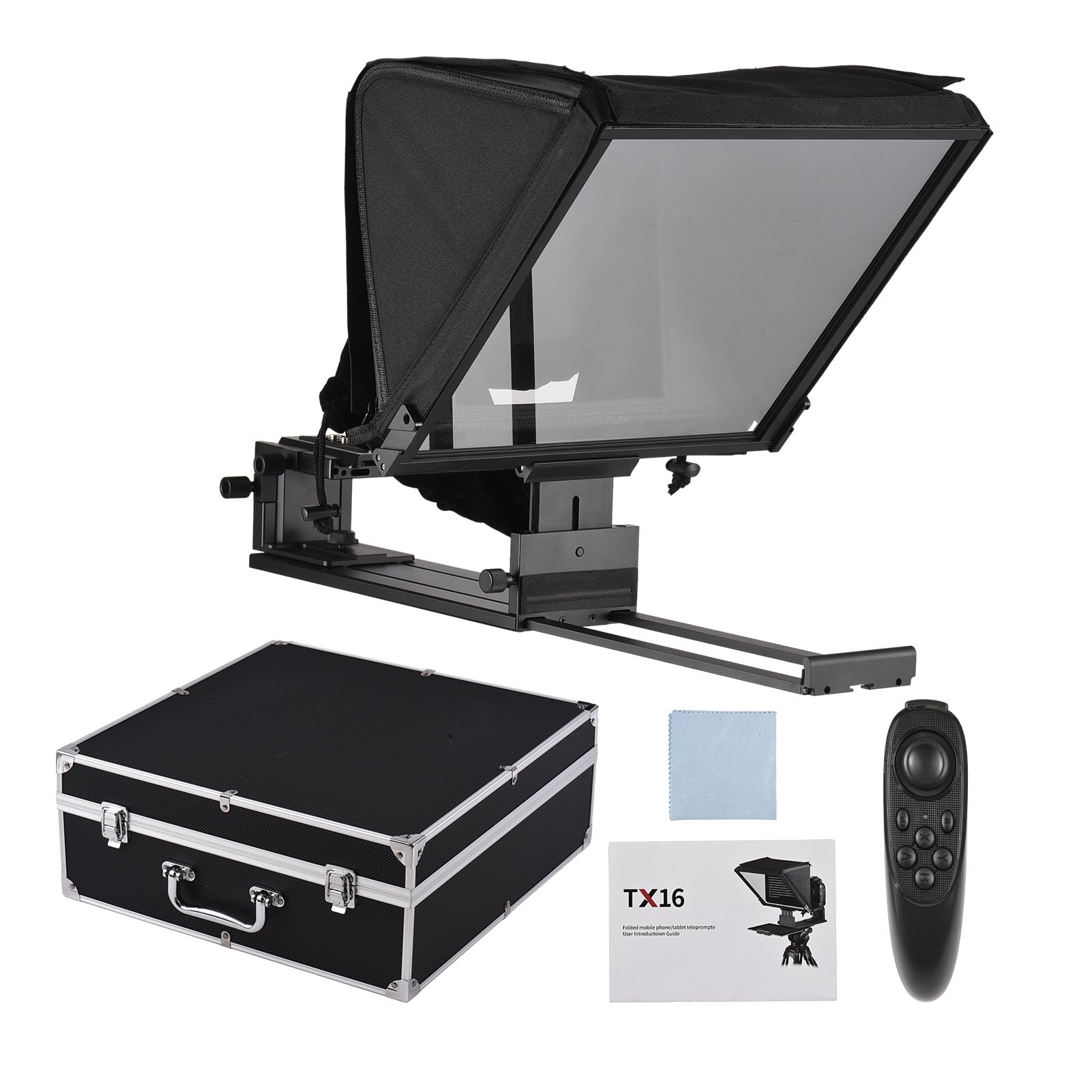 Andoer Teleprompter für Smartphone Tablet DSLR Kamera,16 Zoll Prompter mit Fernbedienung, Kaltschuhhalterung, 1/4” und 3/8" Gewindeloch für Interview, Bühnenrede, Live-Streaming, Online-Video-Vlog