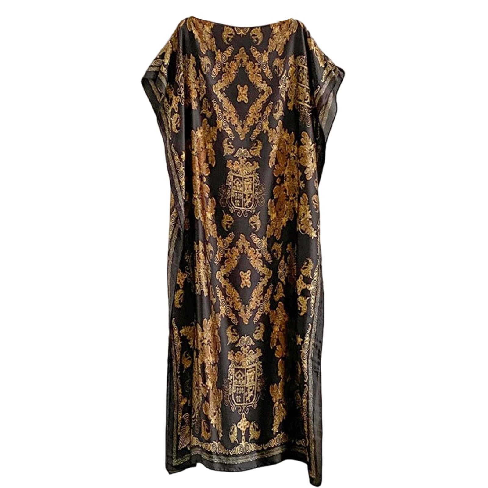 Bemonew Caftans for Women, Silk with Matching Scarf, Simulated Loose Fit Cover Up Dress Beach Resort & Vacation (Peacock Lake Blue)
