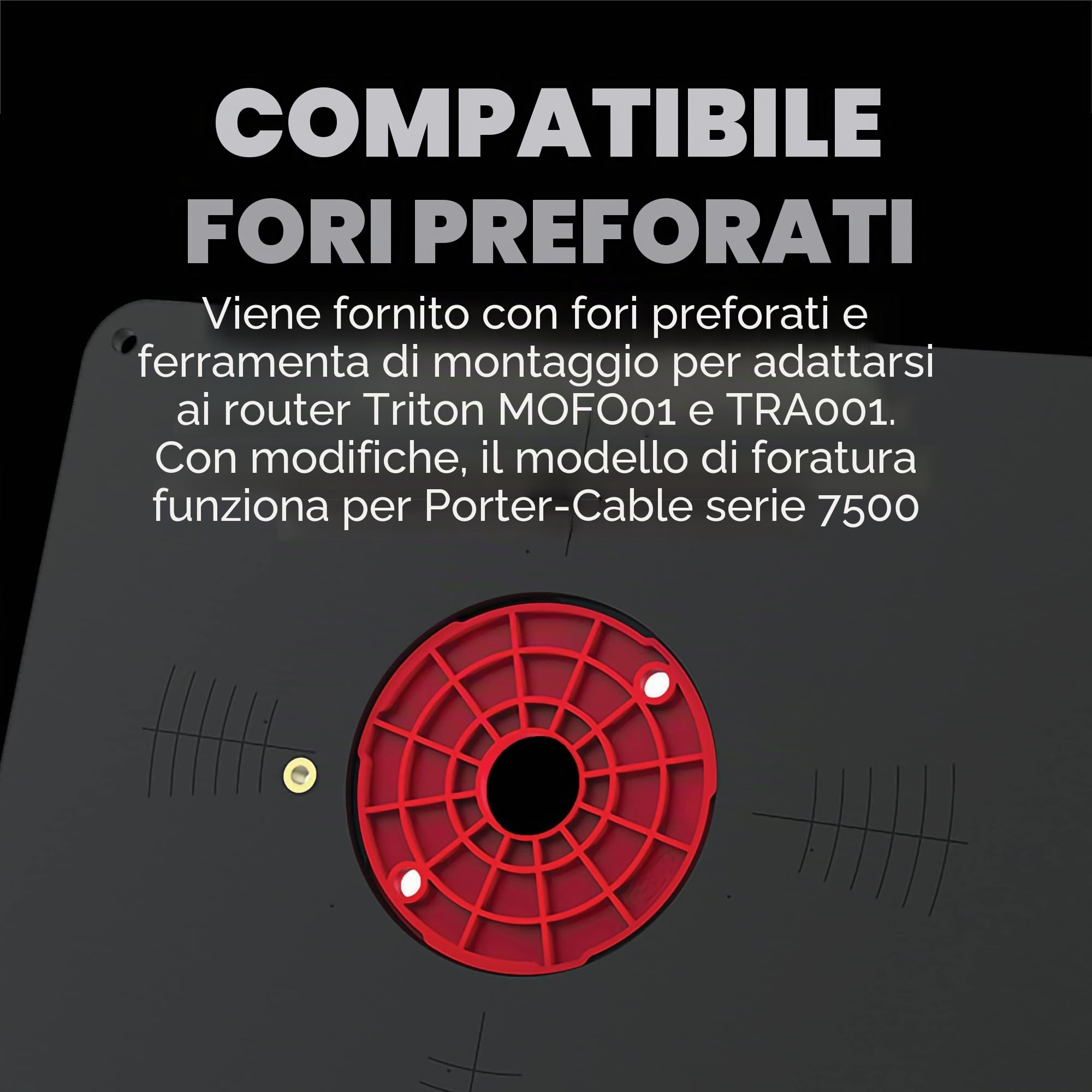 Kreg Tool PRS4034 - Piastra di inserimento con anelli di livellamento (Triton preforato), nero e rosso