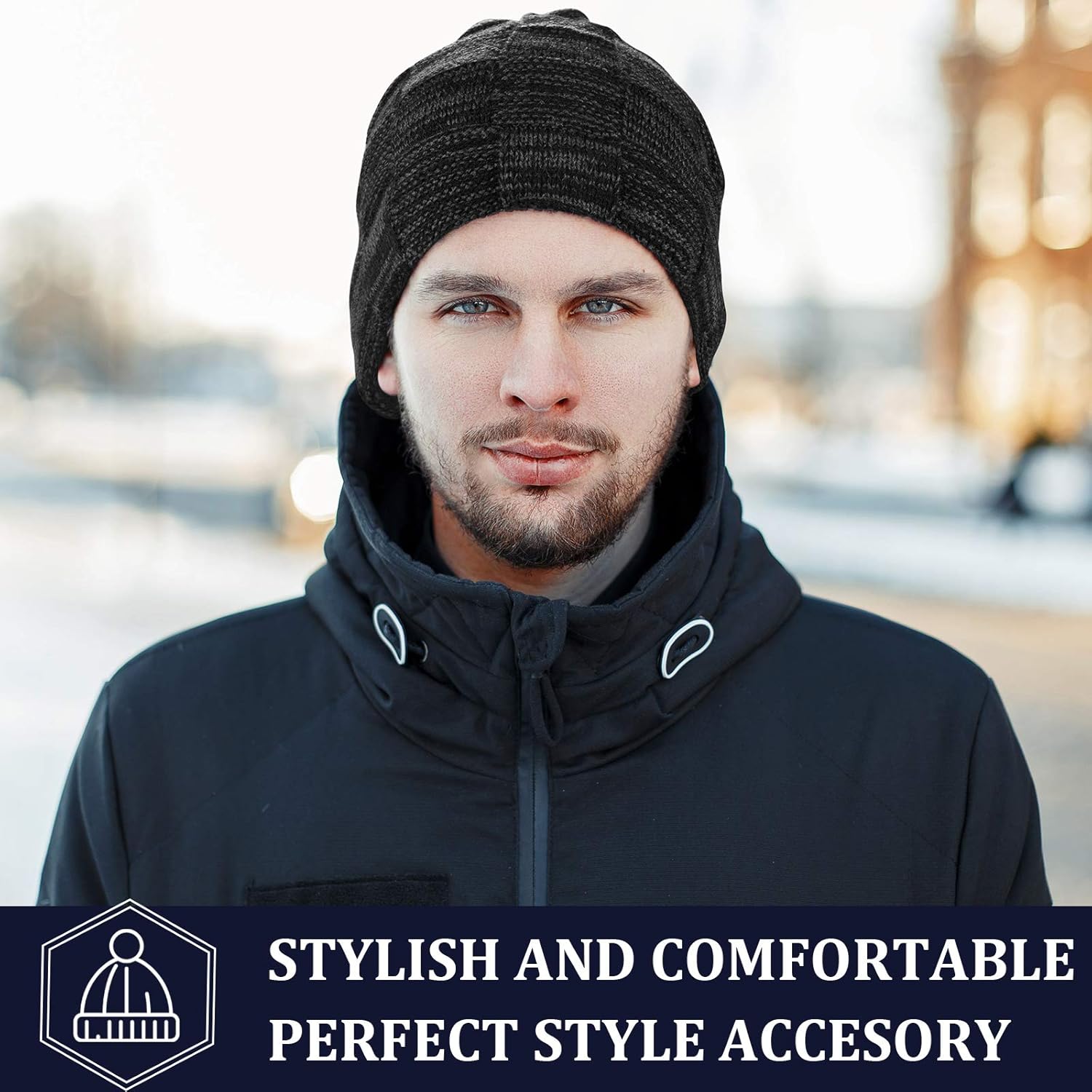 Geyoga 2/3/4 Pack Winter Beanie Hats for Men Warm Slouchy Beanies Hats Fleece Lined Thick Knitted Ski Skull Warm Cap - Image 5