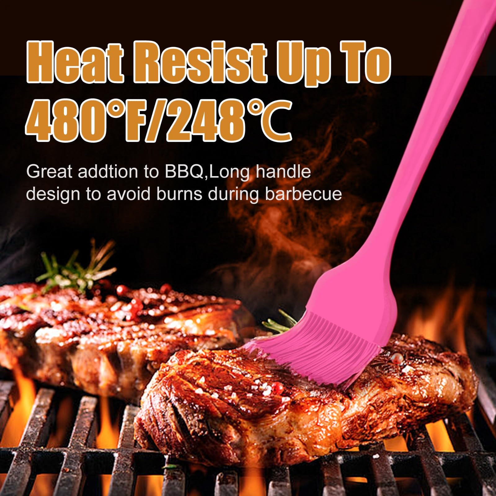 KitsKap Silicone Basting Brush 2 Pcs Pastry Brush for Oil, BBQ, Grill, Sauce Baking Cooking, Dishwasher Safe (Pink)