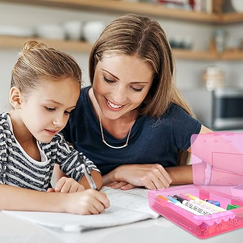 Miniatura 7 de SAYEEC Caja de lápices, estuche rígido de gran capacidad, cajas de lápices de plástico con tapa hermética, caja de lápices apilable organizador de