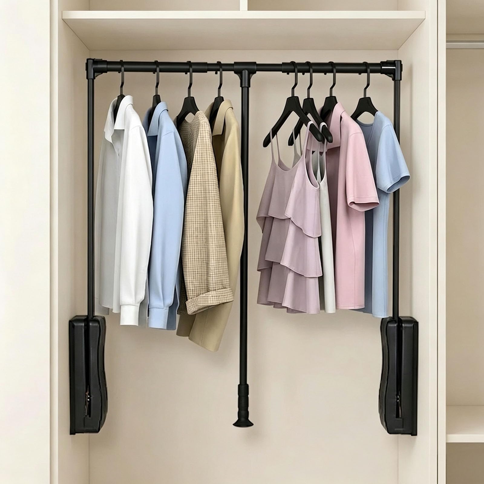 Barre de penderie escamotable et système de suspension réglable pour vêtements