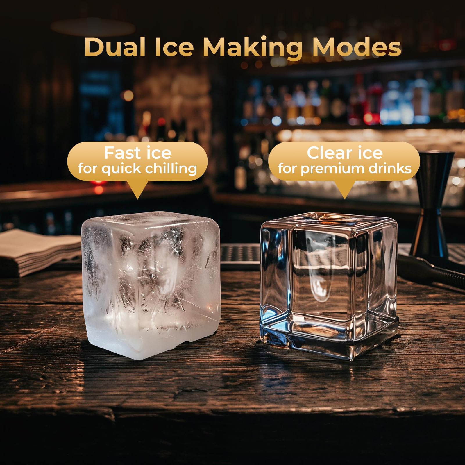 COSTWAY Máquina de Hielo de Sobremesa, 9,7 kg/Día, 3 Cubitos en 20 Minutos | Cubos Extragrandes 4 cm, Maquina de Hacer Hielo, Fusión Lenta y Autolimpieza, Grosor Ajustable para Whisky Cócteles Bourbon