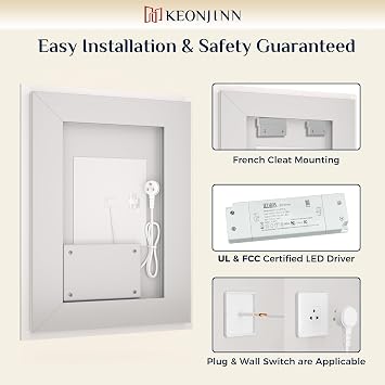 Keonjinn 40x30 Inch LED Bathroom Mirror with Lights, Frontlit & Backlit