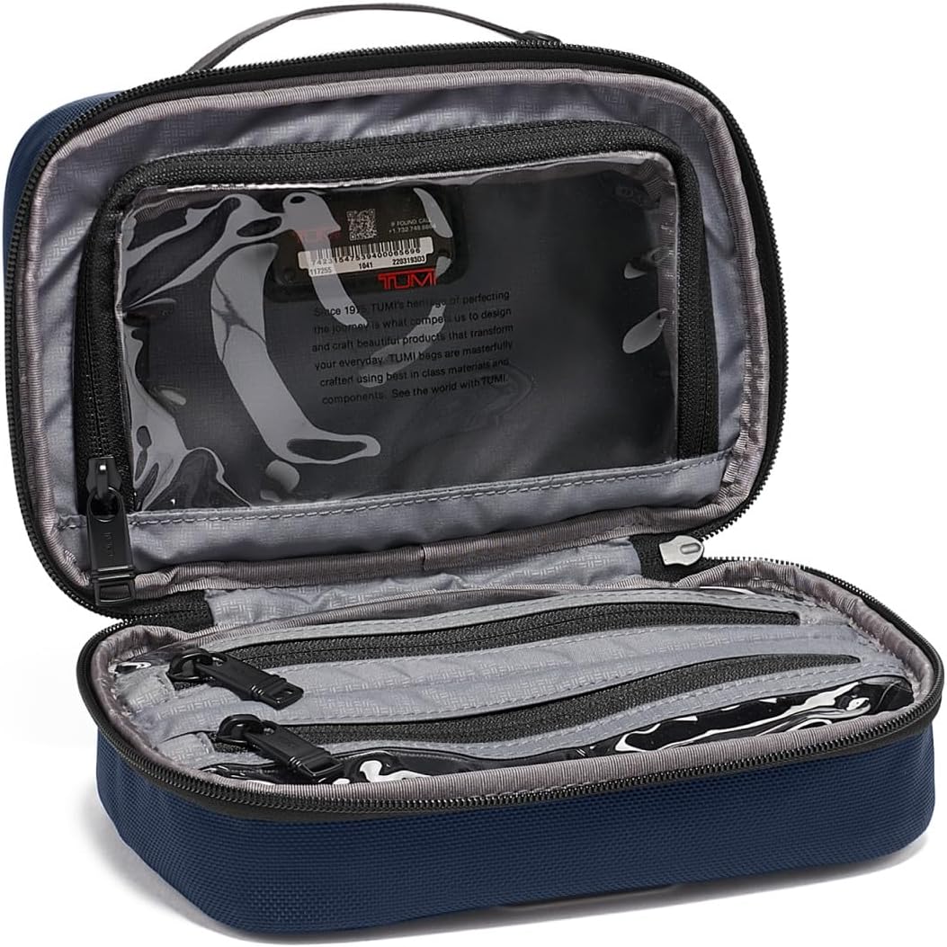 TUMI - Alpha Split Travel Kit - Compact Toiletry Bag for Men & Women - Features Removable Leather Handle & 3 Zip Pockets - Navy - Image 2