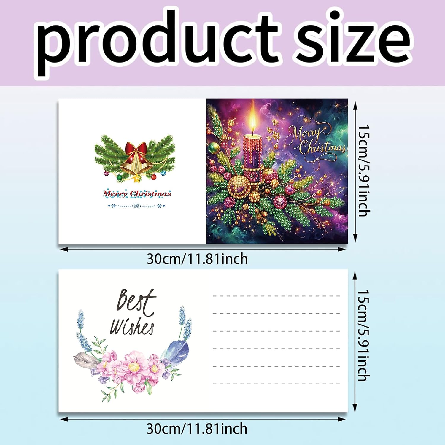 12 Packs Diamond Art Painting Greeting Card Kit with Envelopes, Crystal Gem Greeting Card Kit for Beginner Adult Christmas Holiday Blessing(Xmas Flower)