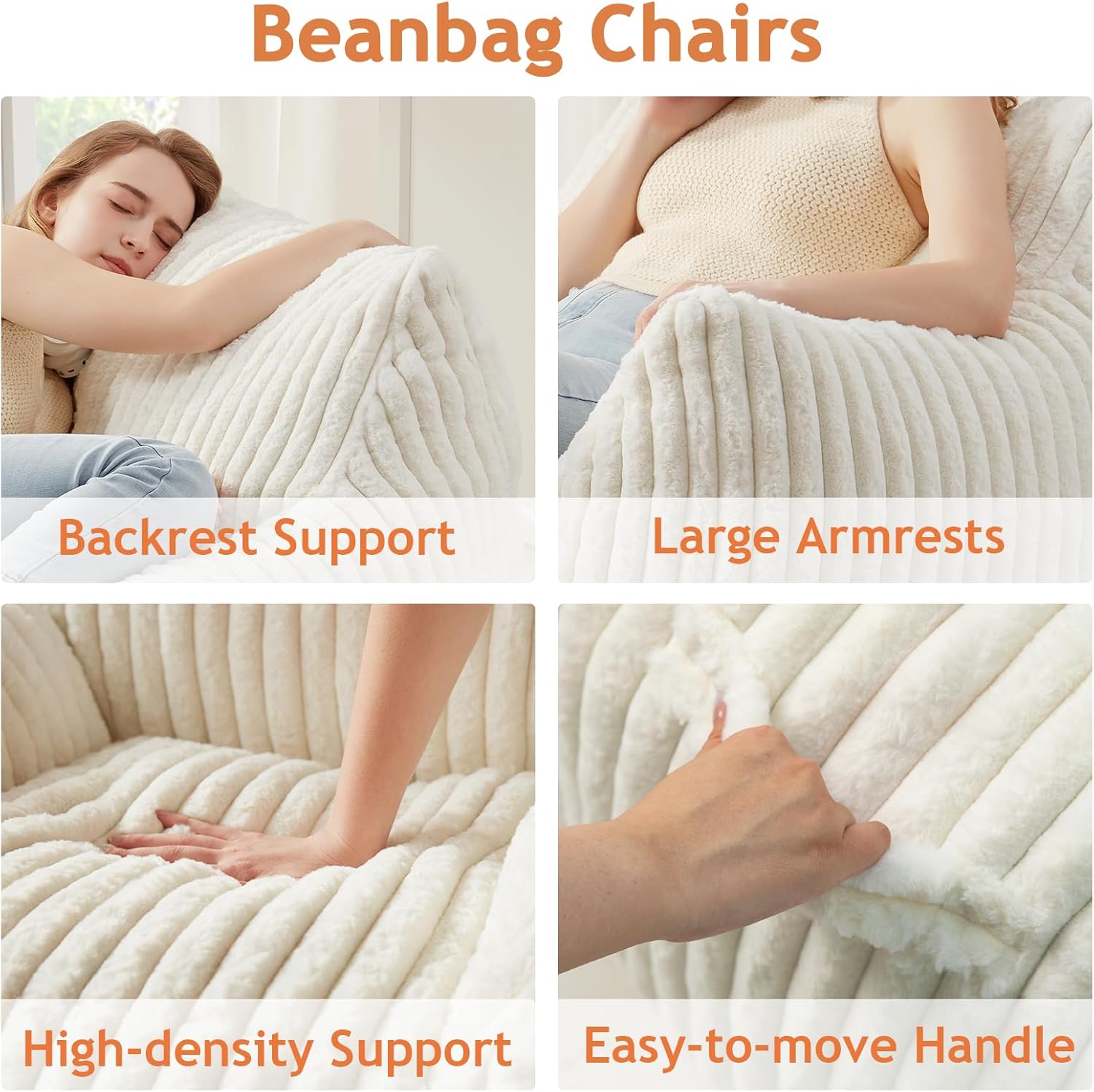 Giant Bean Bag Chairs for Adults with Filling Plush Fluffy Bean Bag Chairs for Teens with Armrests Comfy BeanBag Lazy Couch Sofa Chair for Bedroom Living Room Reading - Image 5