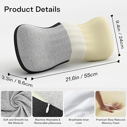 Miniatura 2 de Almohada de apoyo lumbar para cama, almohada de espalda baja para dormir, almohadas de espuma viscoelástica para aliviar el dolor de cintura,