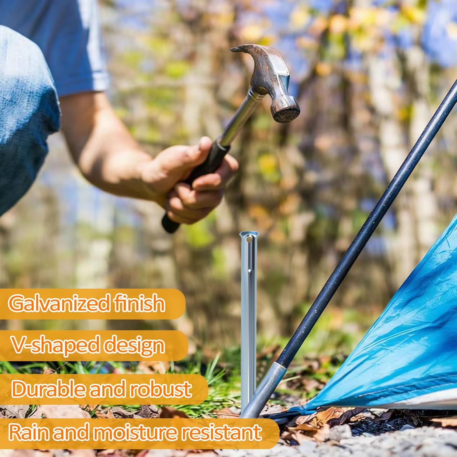 Pack of 12 Tent Pegs, 30 cm Pegs, Stable Pegs, Tent with V Profile and Eyelet, Metal Ground Spikes, Ground Anchors, Suitable for Tents, Camping Gazebos, Awnings and Other Outdoor Places