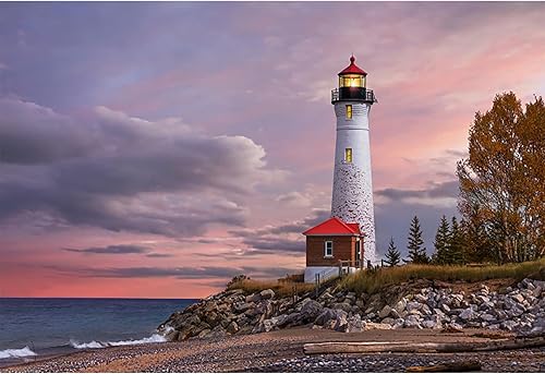 dnldliq 10x8ft Seaside Lighthouse Backdrops Ocean Rock Cabin Sunset Scenery Beac