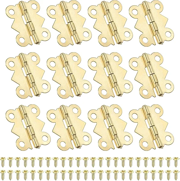 PATIKIL Small Jewelry Box Hinges 3/4 Inch, 12 Pack 180-degree Mini Butterfly Hinges Jewelry Box Hardware with 48 Screws for Cabinet Wooden Box Drawer Craft, Gold