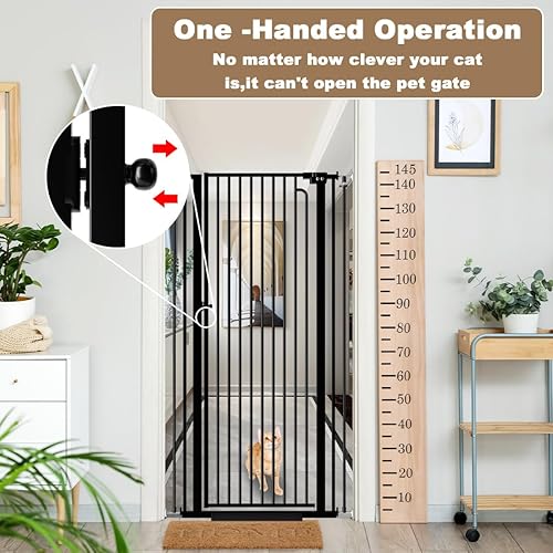 Miniatura 4 de Puerta extra alta para mascotas de 57 pulgadas para gatos y perros, puerta extra ancha para gatos de 48.1 a 52.7 pulgadas para puertas y escaleras,