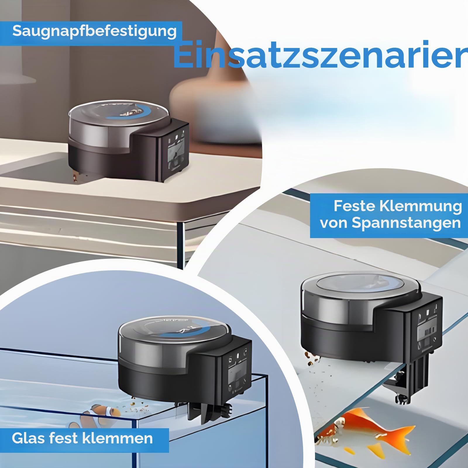 Futterautomat Aquarium, Automatischer Fischfutterautomat für Aquarium mit Timer, 140ml Fische Fischfutterspender, Futterspender für Aquarien mit Batteriebetrieben Fischfutterautomat für Ferien