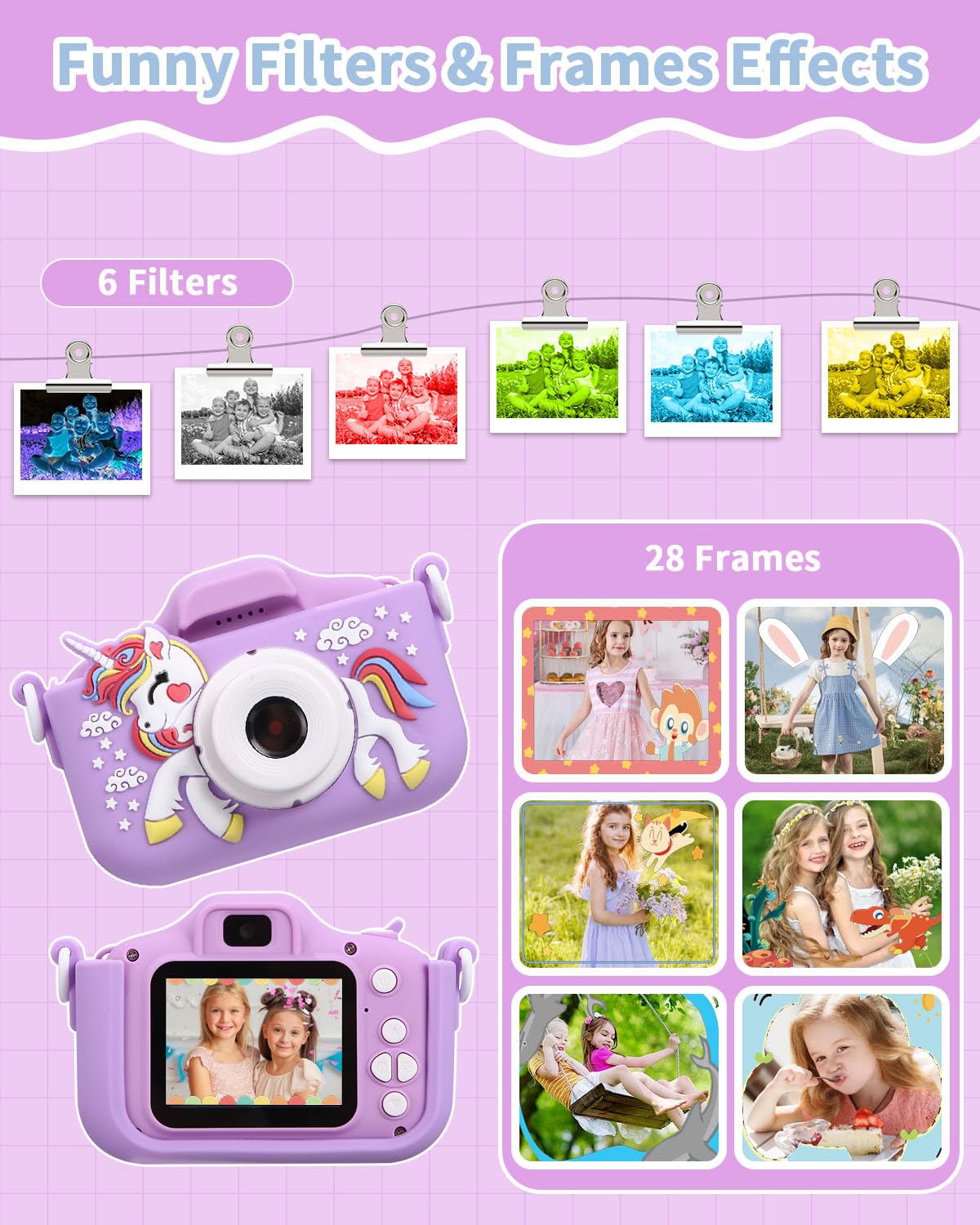 Aparat dla dzieci Azyvum, kamera cyfrowa 1080p, ekran 2,0" IPS, 64 GB, selfie, 3-12 lat, chłopcy i dziewczynki, prezent urodzinowy, Boże Narodzenie