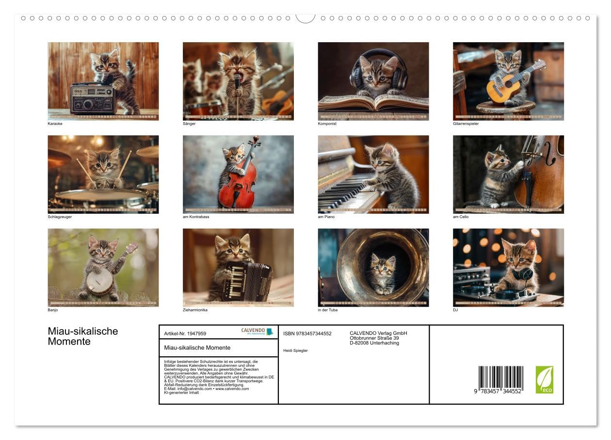 Miau-sikalische Momente (hochwertiger Premium Wandkalender 2026 DIN A2 quer), Kunstdruck in Hochglanz: Katzenkonzert: Süße Melodien kleiner Pfoten (CALVENDO Tiere)