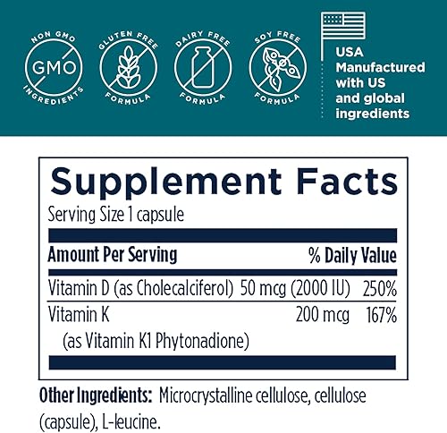 Miniatura 5 de Designs for Health Vitamina D Synergy - 2000 UI de vitamina D con suplemento K - Apoya los estados de ánimo saludables la salud ósea  la salud