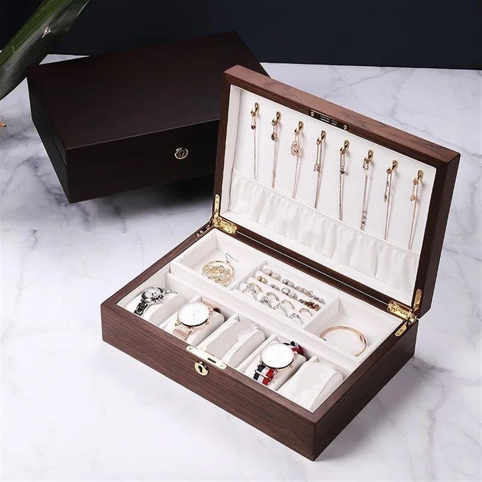 Ideias De Presentes Caja Vintage Anillo Madera Con Cerradura Joyero Reloj Caja Almacenamiento Nogal Pendientes Madera Maciza Con Cerradura Joyero Caja Regalo Navidad