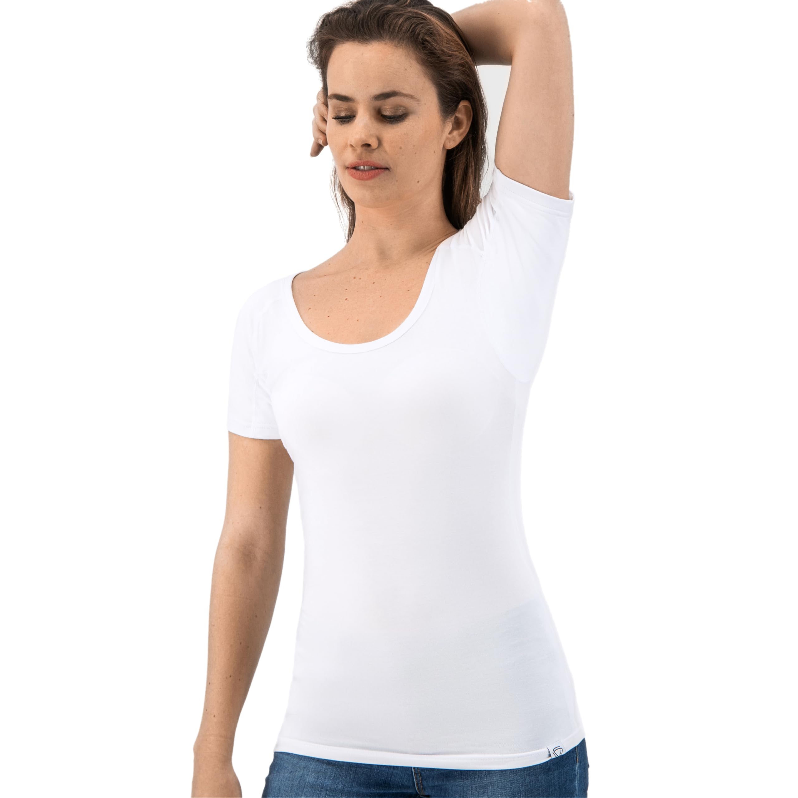 T-Shirt Anti Transpiration - T-Shirt Contre Les Taches de Sueur - Tee Shirt Anti Transpirant - avec ArmPads Pro et Traitement à l'argent - Dames - Col Rond