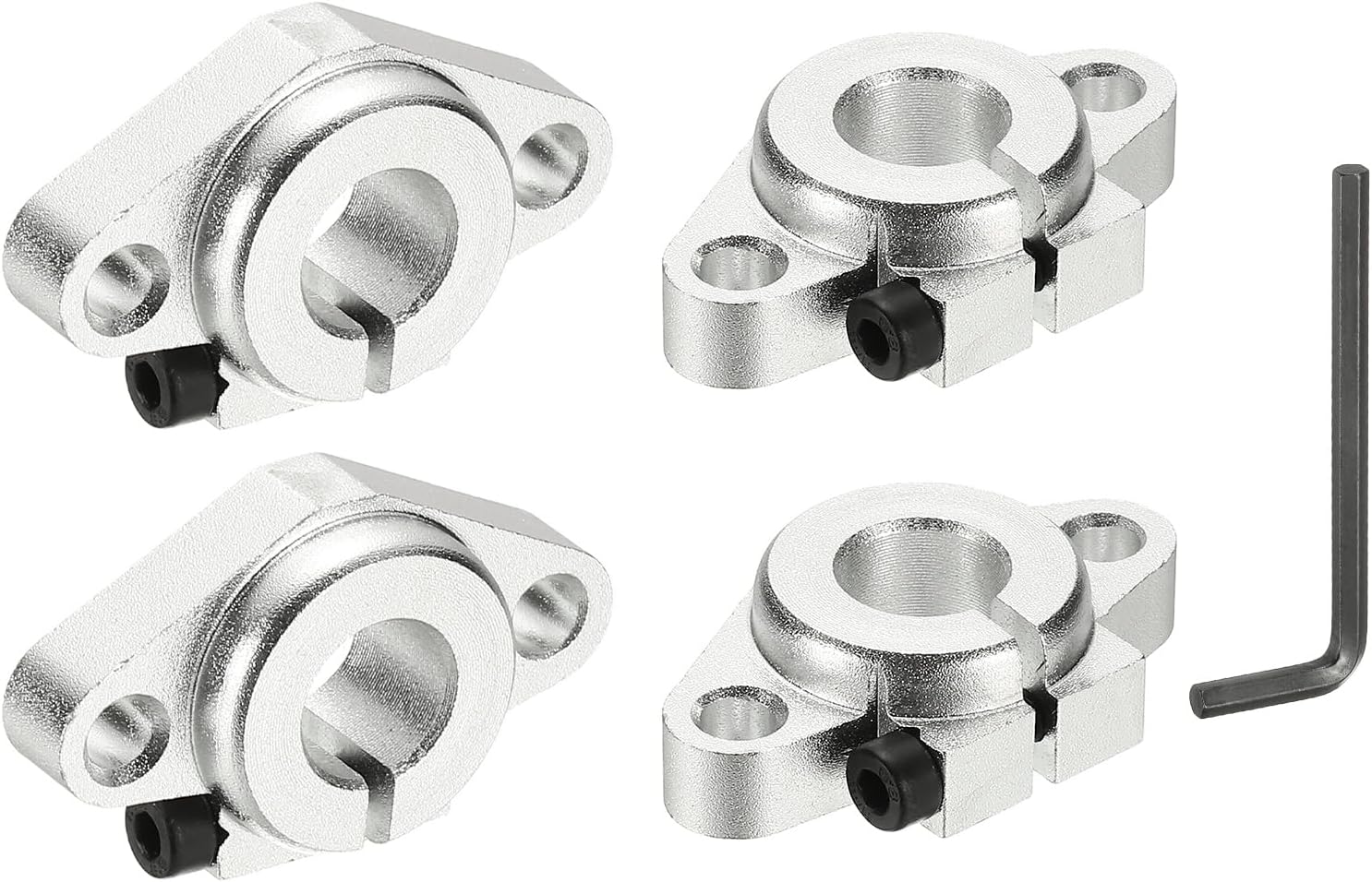 MECCANIXITY SHF12 Aluminum Linear Rod Rail Shaft Support, 12 mm ID Linear Rail Mounting Bracket Motion Rod Clamping Guide Support for 3D Printer, Pack of 4