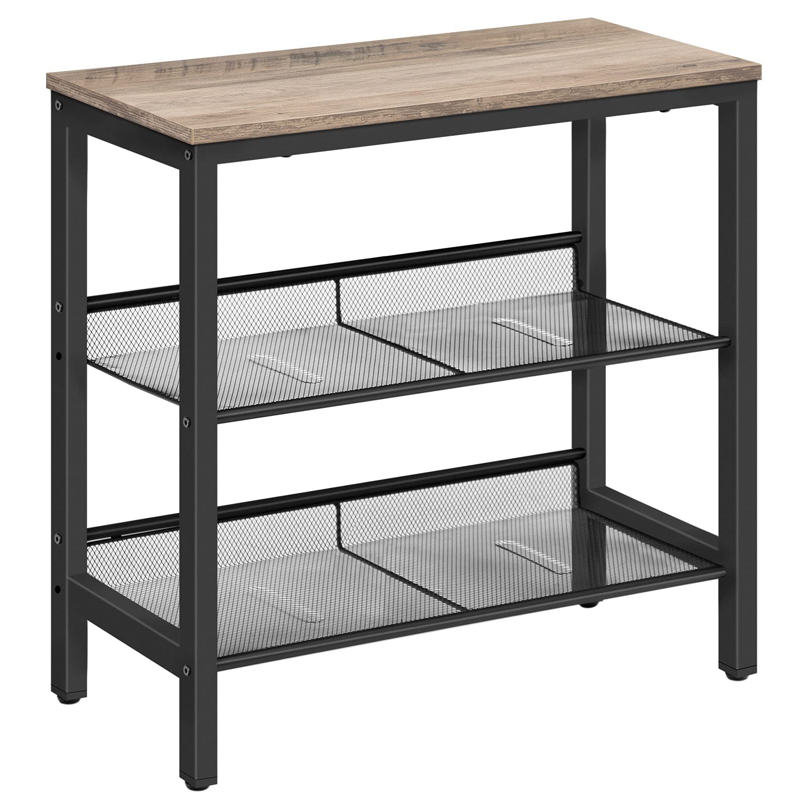 HOOBRO Side Table, 3-Tier Narrow End Table, Nightstand with 2 Flat or Slant Adjustable Shelves for Small Spaces, Hallway, Living Room, Bedroom, Sturdy, Easy Assembly, Greige and Black BG23BZ01