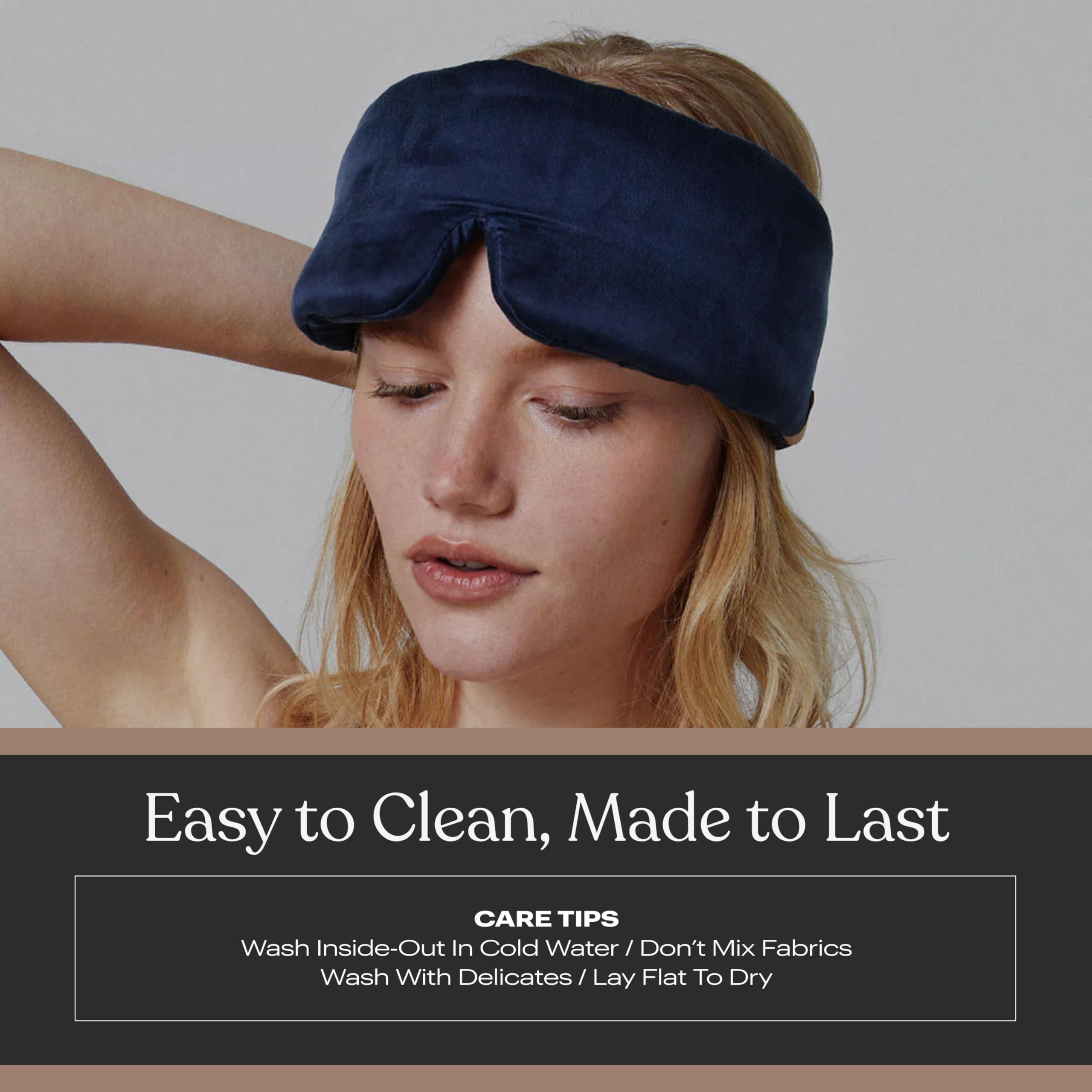 Lunya Antifaz de dormir de seda lavable, seda de morera termorera, bloqueo de luz y ajuste cómodo, antifaz para dormir para mujeres y hombres con caja, azul oscuro, grande