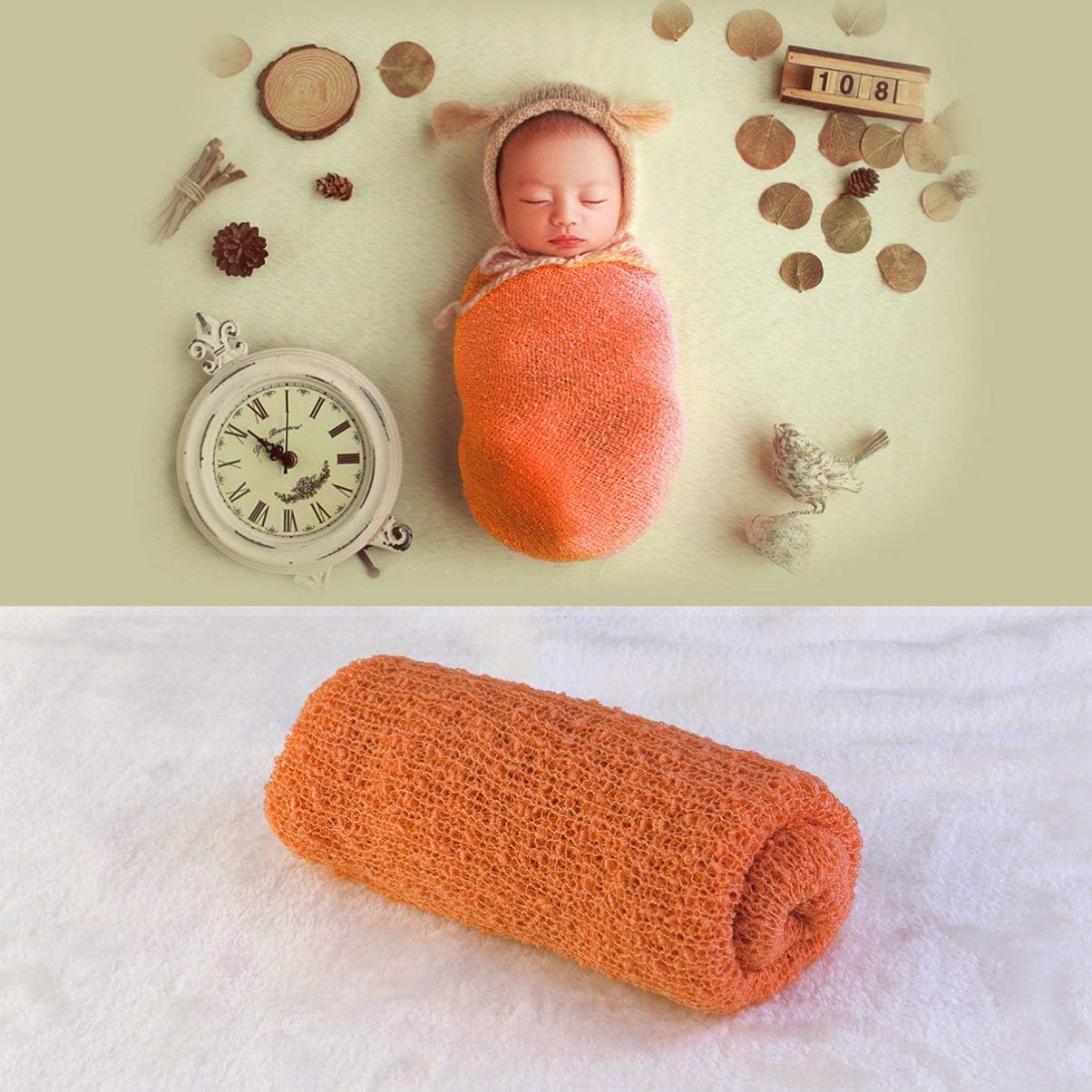 SOIMISS Newborn Photography Wrap Cotton Wrap Blanket Stretch Baby Shower Swaddle Newborn Photo Shoot Outfits for Boys Girls Photography Shoot Orange - Image 3