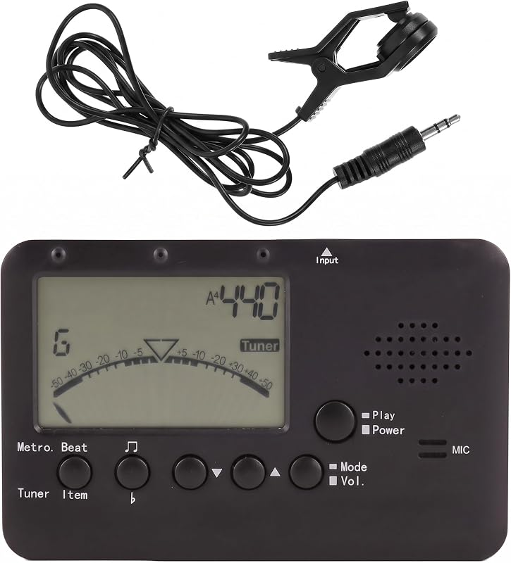 Wind Instrument Tuner Clip-on Mic 3-in-1 Metronome Black | ABS Shell for Band Practice, Fits Sax and Flute, Solves Noisy Tuning Via Clear LCD for Students. Fast Accurate Pitch
