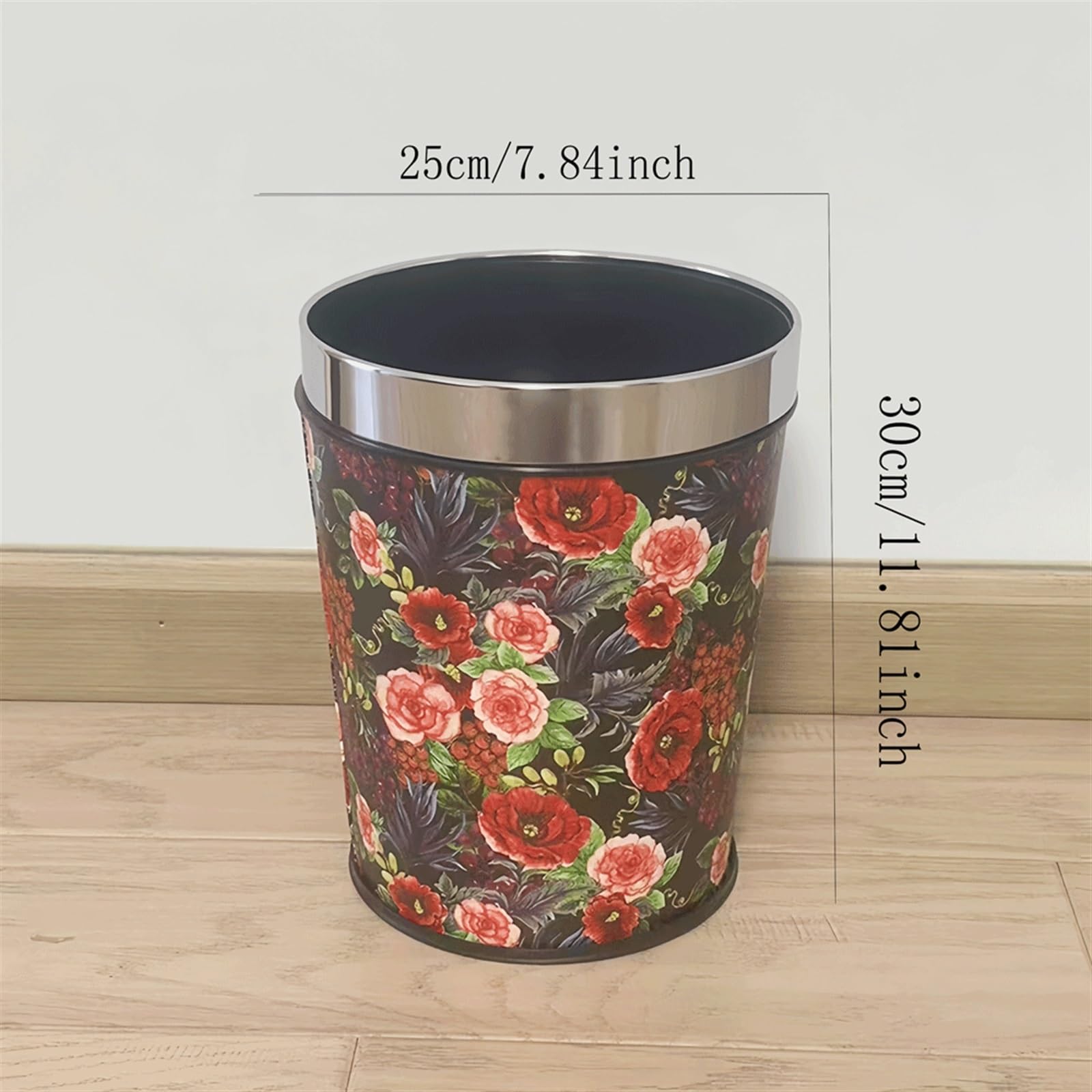 Cubo de Basura para Oficina Papelera Redonda de Material Plástico Papelera Adecuada for Dormitorio, Salón, Cocina y Oficina Papelera Estampada con Aro de Presión 6/13L Cubo de Reciclaje(Grande)