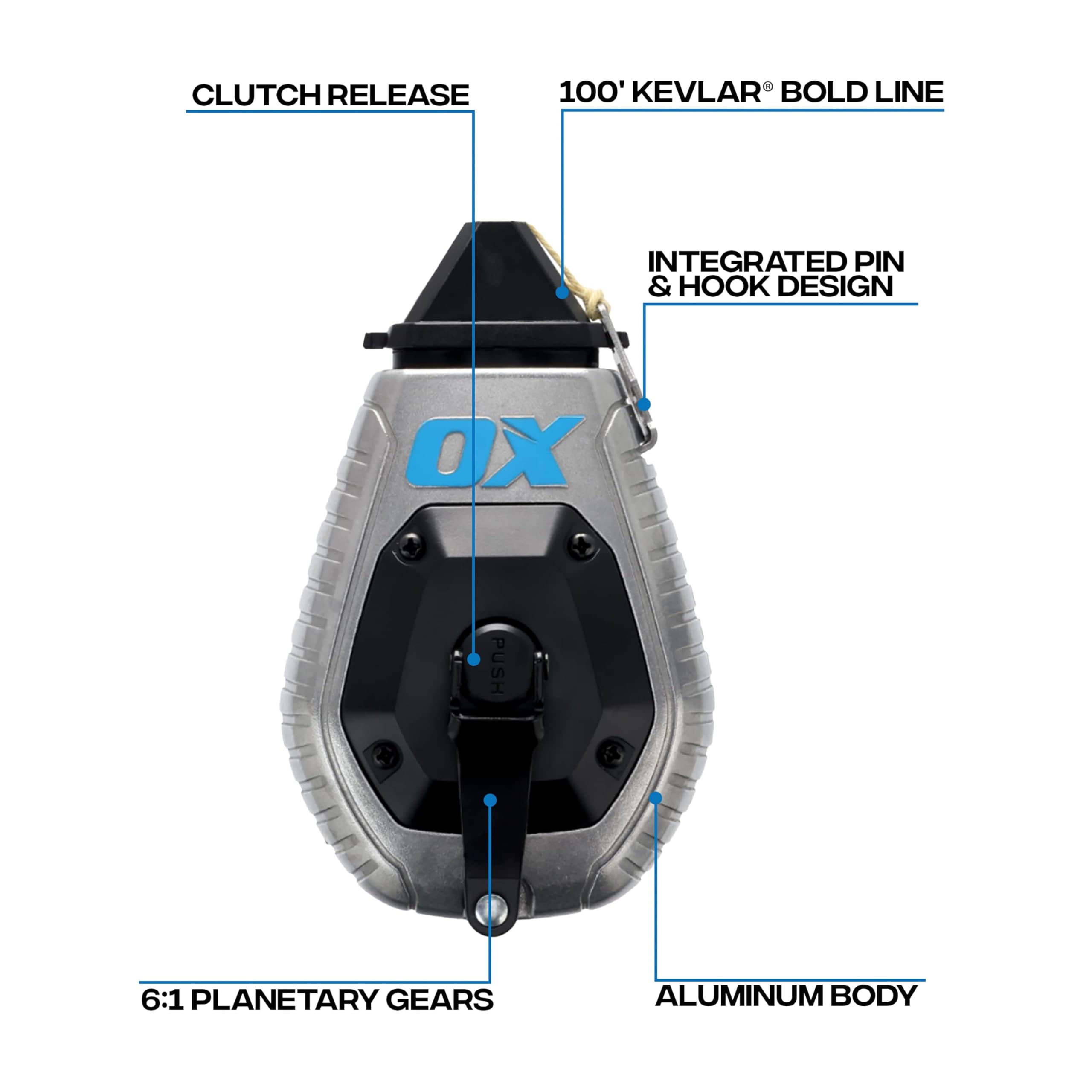 OX Pro 30m/100' Aluminum Chalk Reel Value Pack - Kevlar Bold Line / 6:1 Gear Ratio, Blue - Image 2
