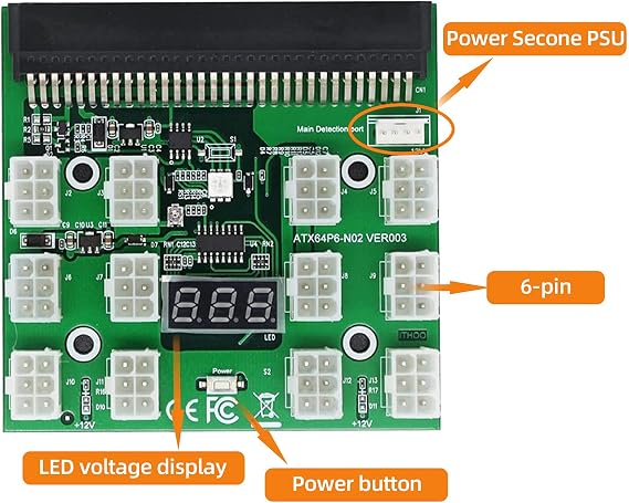 madencilik güç kaynağı 12V GPU/PSU koparma kartı+12 adet 16AWG PCI-E 6pin ila 6+2 pin kablo 50CM