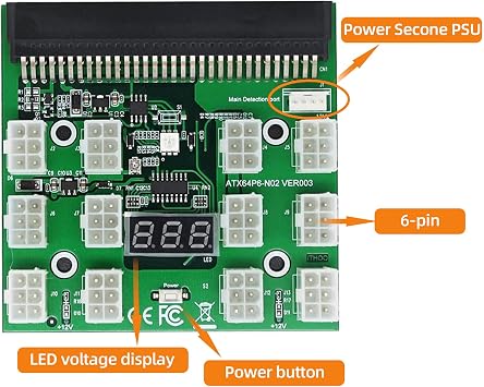 madencilik güç kaynağı 12V GPU/PSU koparma kartı+12 adet 16AWG PCI-E 6pin ila 6+2 pin kablo 50CM