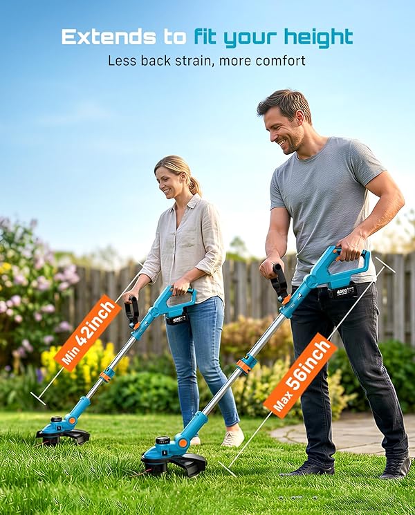 SEESII String Trimmer, 13" Electric Weed Wacker with 2×40000mAh Batteries and Charger, 21V Brushless Weed Eater with Telescopic Pole(42"-56"), Auto-Feed, Lightweight Cordless Edger for Yard/Lawn by Seesii - Image 8