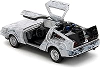 Vista 4 de DMC Delorean Time Machine Brushed Metal (Frost Version) Back to The Future (1985) Película Hollywood Rides Series 1/32 Modelo de auto fundido a