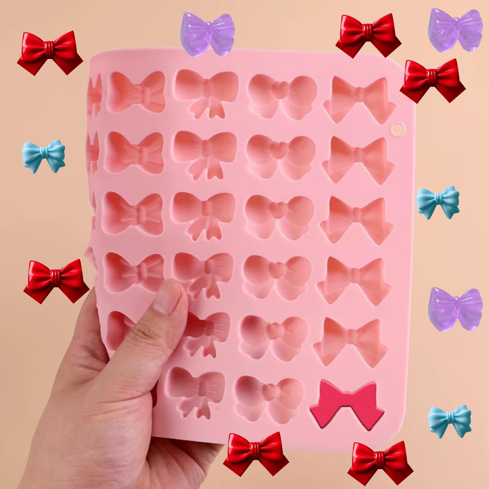 Paquete de 3 moldes de lazo de mariposa, 3 moldes de silicona con 108 cavidades con 6 formas diferentes, perfecto para chocolate, fondant, galletas, pasteles, caramelos, gelatina, pastelería