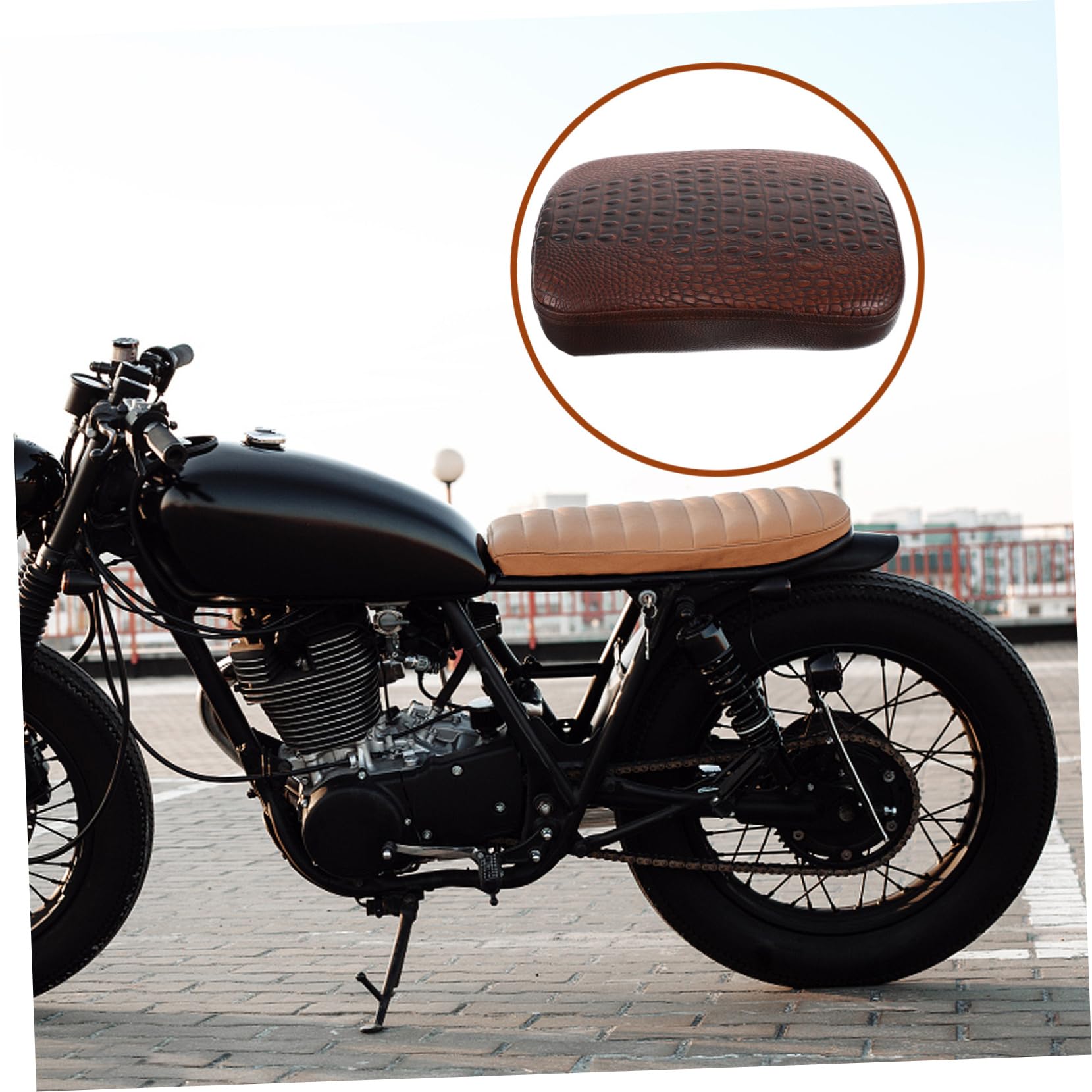 Sitzkissen Für Motorrad Saugnäpfe Pu-Material Passend Rücksitzpolster Brauner Vintage-Stil