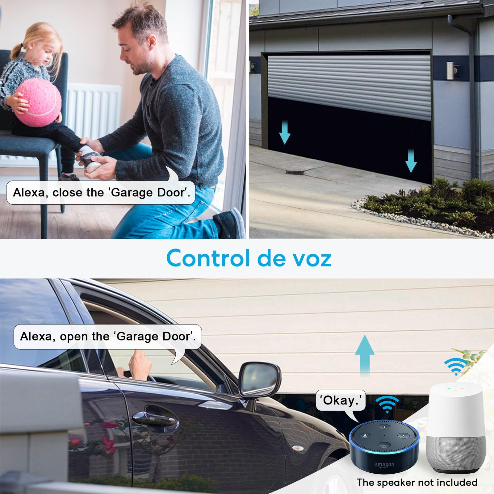 LoraTap Abridor de Puerta Wi-Fi con Mando a Distancia RF, Sensores de Puerta Inalámbricos, Control Remoto de la Aplicación Smart Life, Compatible con Alexa e Asistente de Google