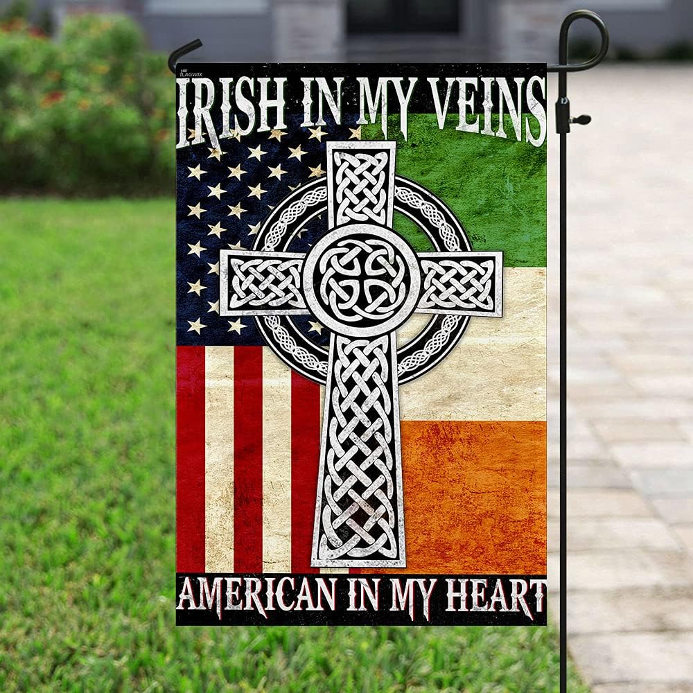Flags-Irish In My Veins - American In My Heart Flag, House Flag (29.5" x 39.5")-USA House Garden Flags Premium Polyester-Decorative Outdoor Flags