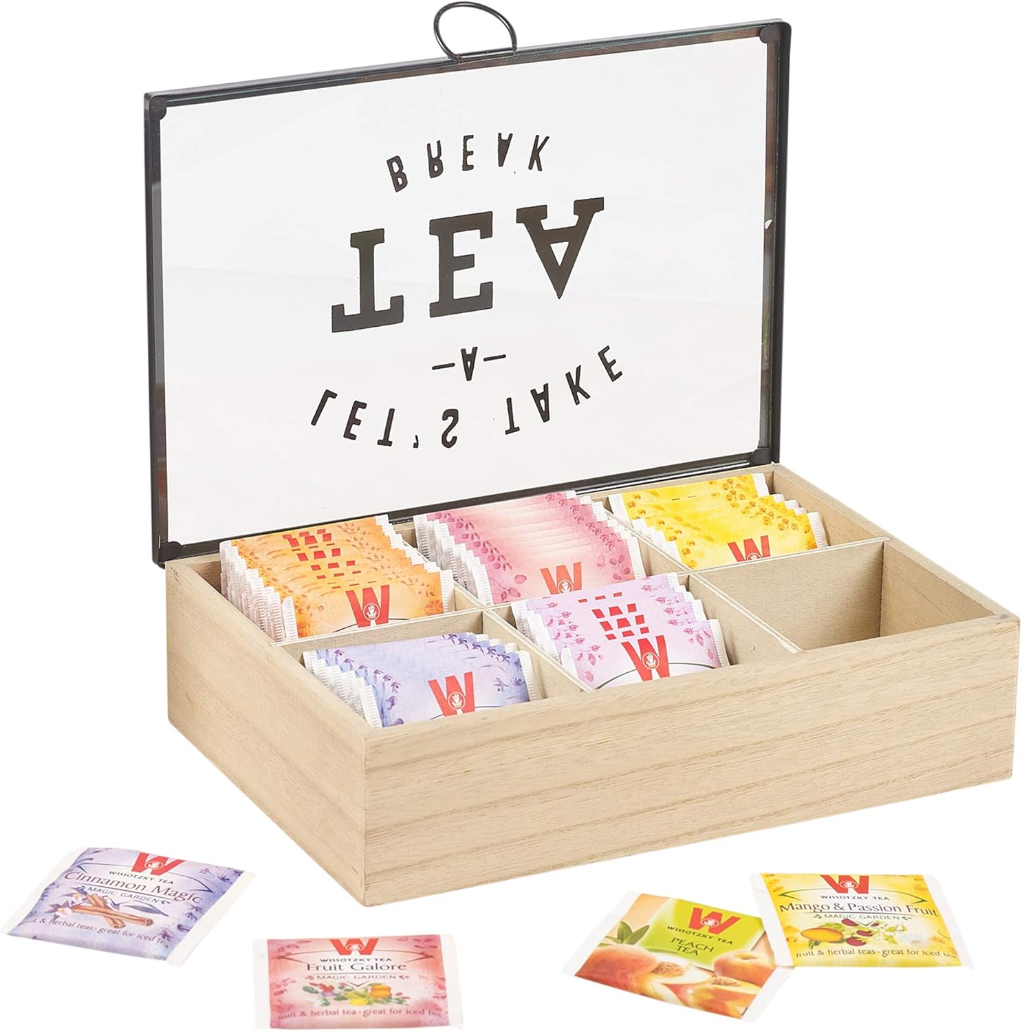 Wooden MDF Tea Storage Boxes with Glass Lids, 6 or 9 Compartments