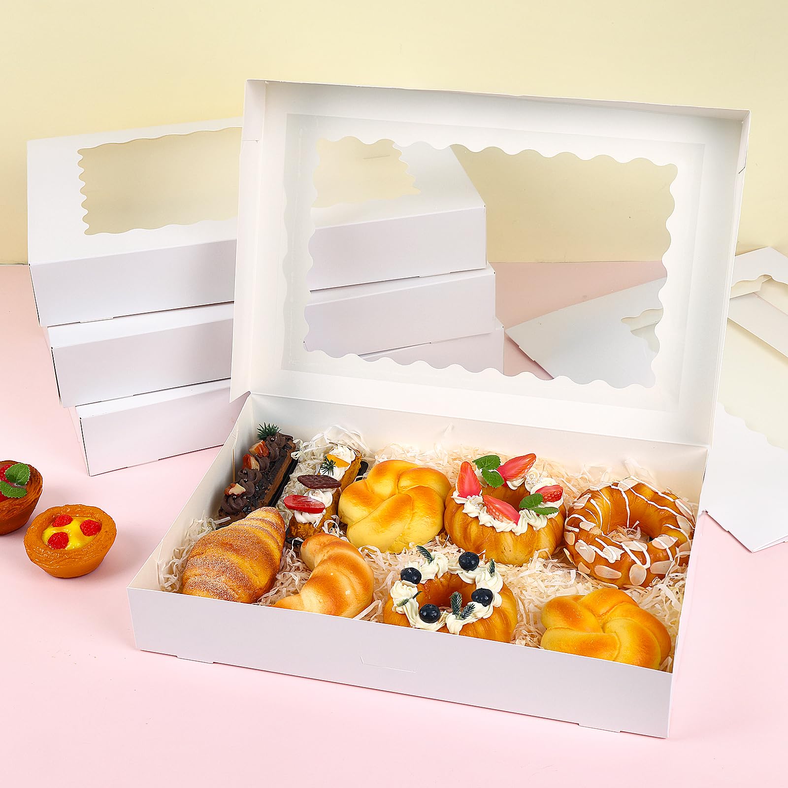 Tomnk 25 cajas de panadería grandes de 40,6 x 28,3 x 6,3 cm, cajas de galletas blancas con ventana, para 12 donas de postre para pasteles, chocolate, fresas, magdalenas, donas y recuerdos de fiesta