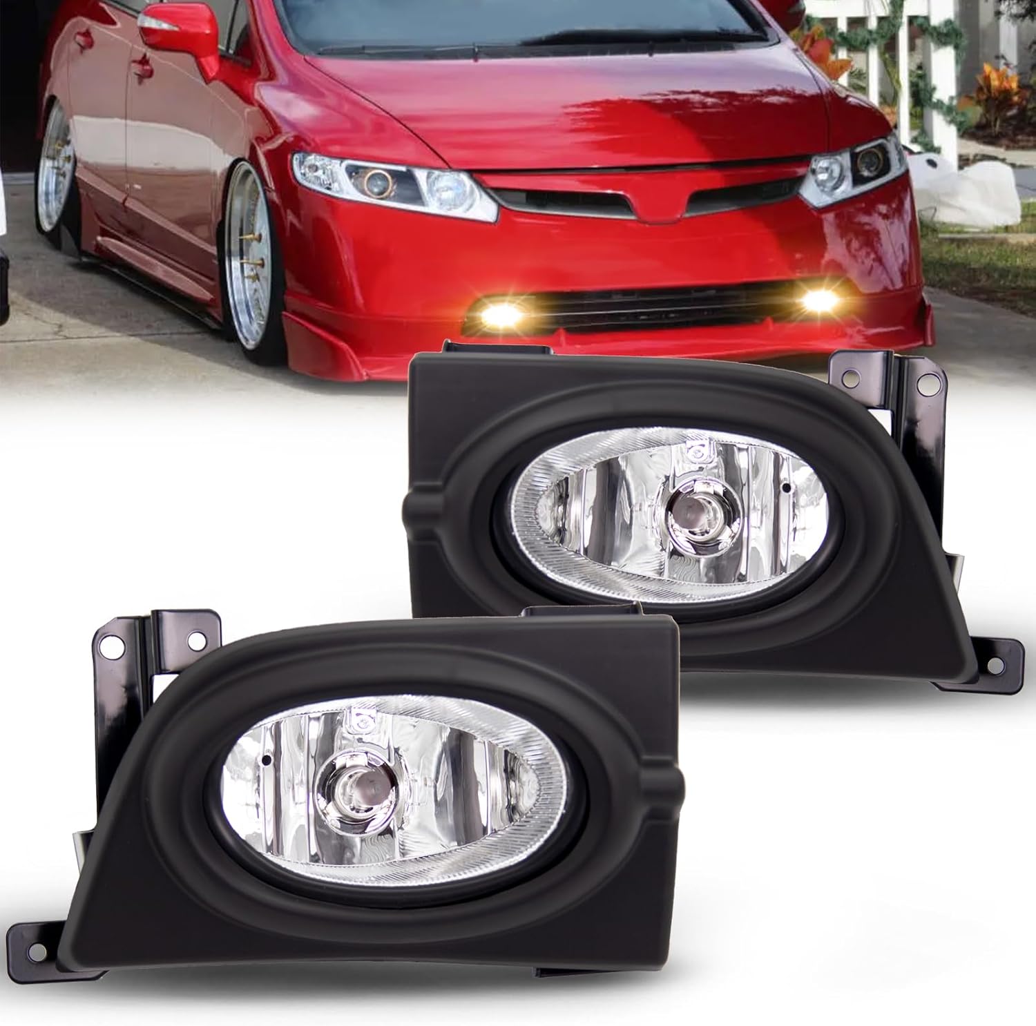 Fog Lights Lamps Replacement for 2006-2008 Honda Civic 4Door Sedan Fog Light Compatible with H11 12V 55W Halogen Bulbs, Switch and Wiring Kit