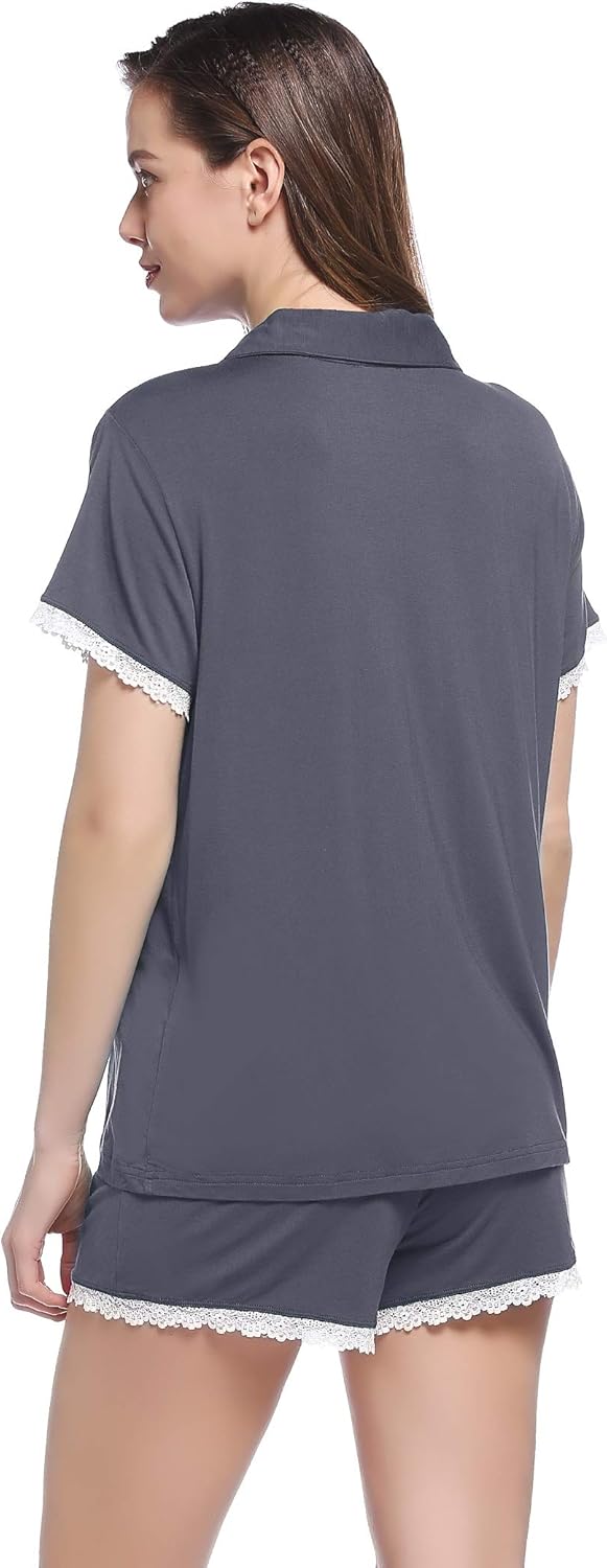 Joyaria Womens Viscose Made From Bamboo Pajamas Set Jersey Knit Pjs Petite(Dark Grey, 1X) - Image 7