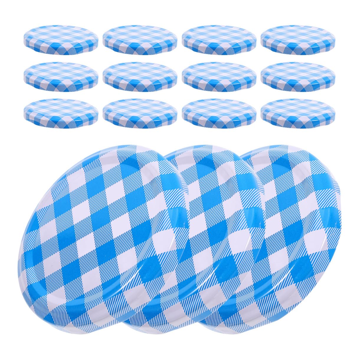 Lot de 50 Couvercles Hermétiques en Fer 63 Mm à Carreaux Bleus pour Bocaux de Conserve, Couvercles de Remplacement Pratiques et Réutilisables, Adaptés aux Pots à Confiture