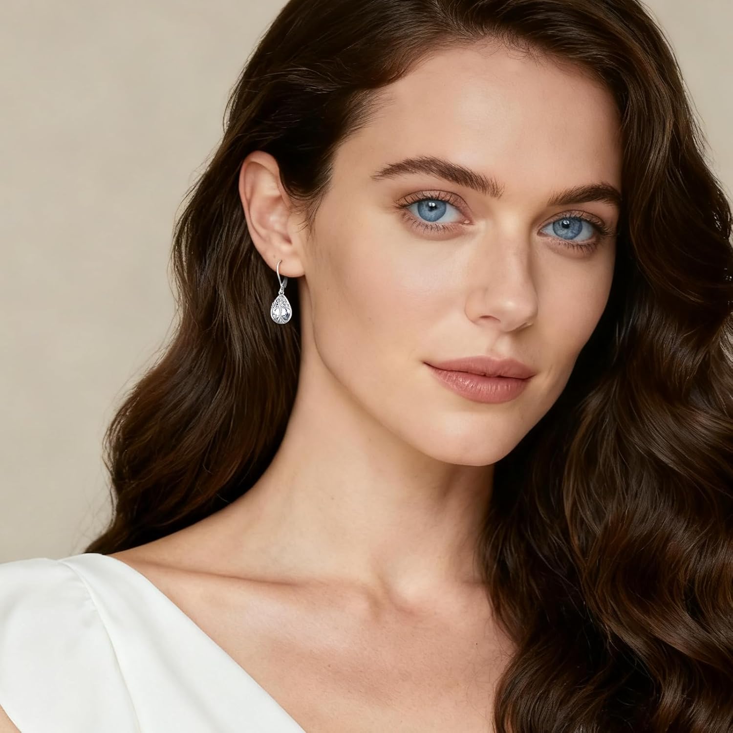 Eusense Birthstone Moonstone Turquoise Teardrop Dangle Earrings for Women Sterling Silver Pear-shaped Stone Tree of Life Animals Leverback Earrings Jewelry - Image 7