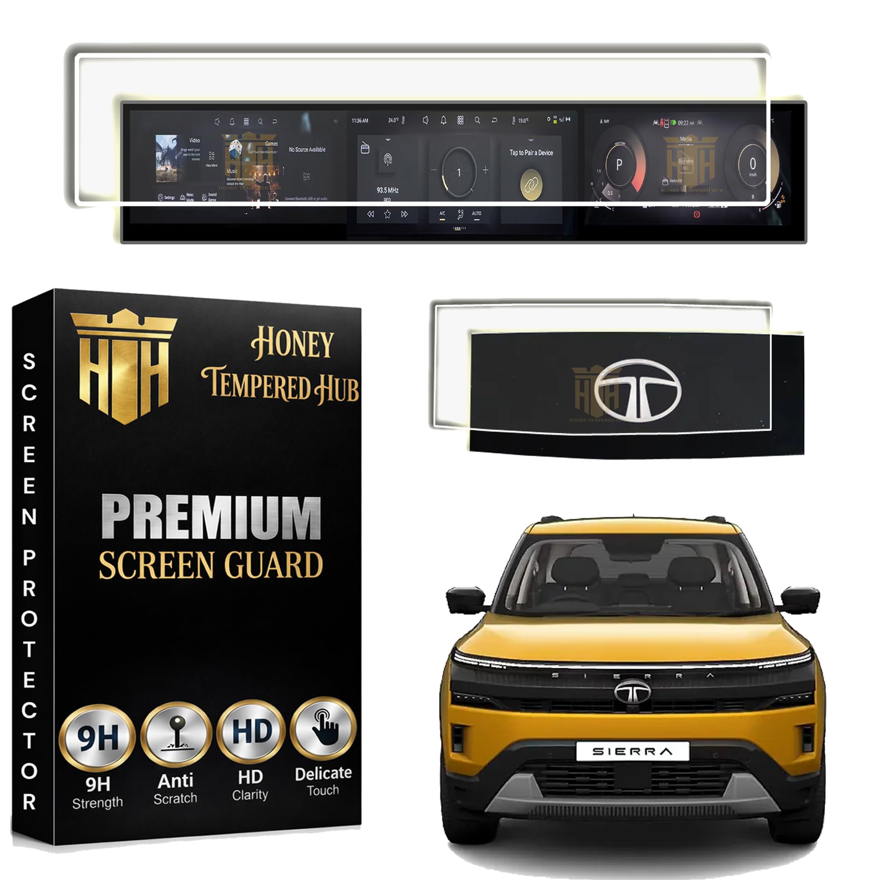 Glossy Screen Guard Combo For NEW TATA SIERRA 2025 2026 / 12.3 INCH INFOTAINMENT + STEERING GUARD / Anti Scratch / Anti Fingerprint / sierra2026 Car Display Accessories [Not Tempered Glass]-image-16