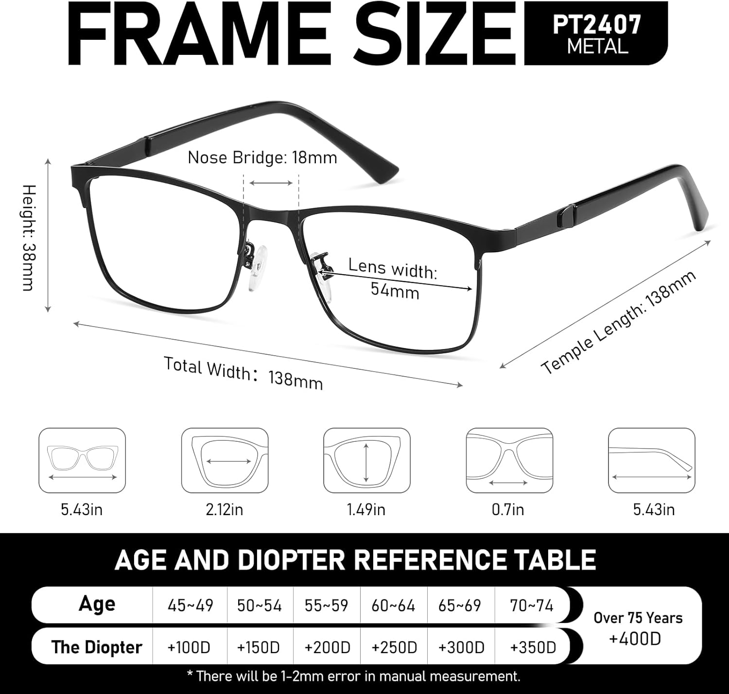 Reading Glasses Men Photochromic Blue Light Blocking Readers Wide Frame Style Metal Frame Tinted Eyeglasses PT2407 - Image 6