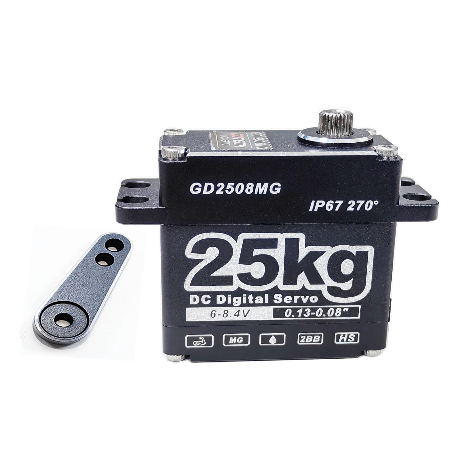 GOTECK 25KG Digital Servo,Large Torque 8.4V Full Metal Gear IP67 Waterproof Steering Servo with 25T Servo Horn for 1/8 1/10 1/12 RC Crawler Car,Robot,Boat,Truck Robot Parts (25KG(8.4V)-270°)